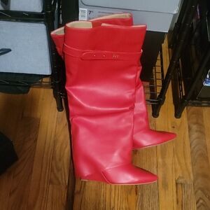 Elegant Red Over the Knee Women's Boots